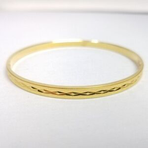 Vintage Crown Trifari Gold Tone Skinny Diamond Pattern Bangle Bracelet, Estate